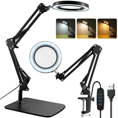 YGiTK Magnifying Glass with Light and Stand, Desk Magnifier Lamp with Adjustable Swing Arm LED Lighted Magnifying Glass with Clamp Real Glass Lens for Reading, Hobbies, Work & Crafting