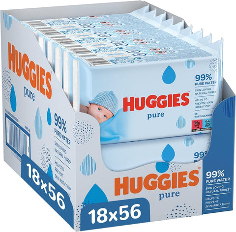 Huggies Pure, Baby Wipes, 18 Packs (1008 Wipes Total) - 99 Percent Pure Water Wipes - Fragrance Free for Gentle Cleaning and Protection - Natural Wet Wipes