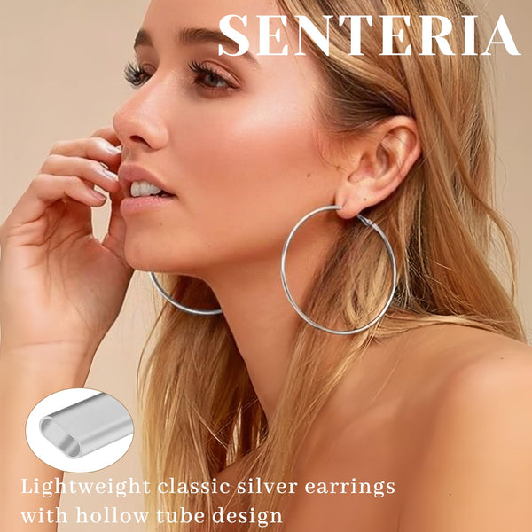 Senteria Creolen Silber 925 für Damen Hypoallergen Ohrringe Creolen Silber 925 Groß Leichte Dünne Damen Mädchen Ohrringe 30mm