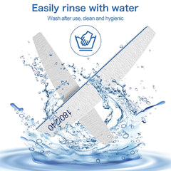 BLESWIN Professional Nail File Set, 12Pcs Double-Sided Nail Files, 180/240 Grit, Washable and Reusable, Natural Color, Eco-friendly Sponge + Plastic (PP) Material