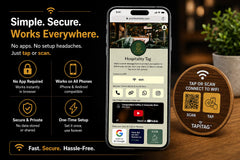 TAPiTAG Bamboo WiFi Porter – NFC Tap & QR Code WiFi Sign | Connect to WiFi in Seconds | No App Required | No Subscription | Custom Landing Page | Café, Airbnb, Hotel & Office (70mm)