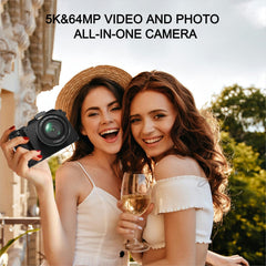 Digital Camera, 5K 64MP Cameras for Photography with WiFi, 64GB Card, Autofocus, Selfie 3" LCD Screen Compact Vlogging Camera for Youtube, Wide & Macro Lens for Beginners Adults Tenns