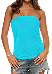 Summer Strapless Top Casual Cute Tube Tops for Women Shirts Off The Shoulder Blouse (Lake Blue, S)