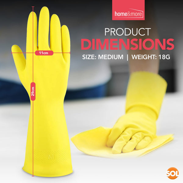 SOL 4 Pairs Household Rubber Gloves Medium | Yellow Medium Gloves | Washing Up Gloves Medium | Non Slip Cleaning Gloves | Bathroom and Kitchen Gloves | Dishwashing Gloves | Heavy Duty Rubber Gloves