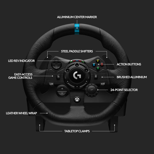 Logitech G923 Trueforce Gaming Racing Steering Wheel with Pedals, Power Feedback up to 1000 Hz, Responsive Pedal, Dual Clutch System, for Xbox Series X|S, Xbox One/PC, UK Plug - Black