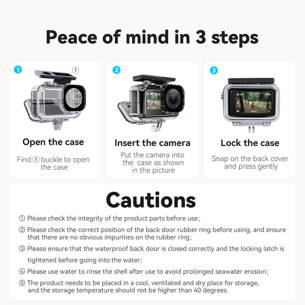 TELESIN Waterproof Case for DJI Osmo Action 5 Pro Action 4/3 Camera Underwater Housing Housing Cage Support 45M Deep Diving Snorkeling with Quick Release Mount Screw Accessories