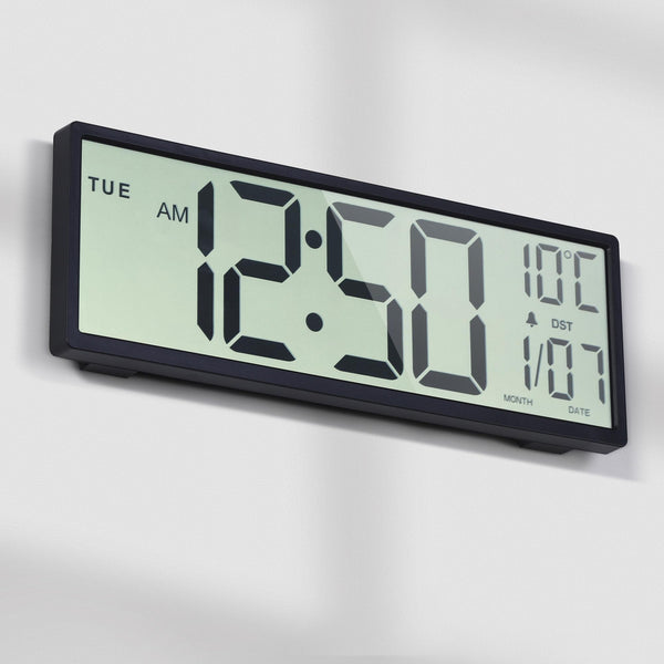 Mee 2ou Digital Wall Clock Battery Operated, 15" Digital Clock Large Display With Date And Day Of Week, Large Number With Temperature, Auto DST, Alarm, Snooze, 12/24-hour For Desk Office