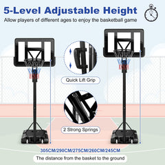 GYMAX Basketball Hoop and Stand, 12FT Portable Basketball Set with 44" Backboard, Wheels, Stable Base & Secure Bag, Professional Basketball Hoop System for Outdoor Indoor (308-368cm)