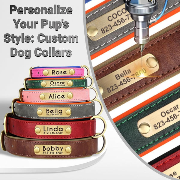 SEOUGEE Genuine Leather Dog Collar Personalised, Soft Padded Leather Dog Collars Heavy Duty with Custom Engraved Name Plate Adjustable for Small Medium Large Dogs (XS, Green 18-27cm)