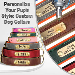 SEOUGEE Genuine Leather Dog Collar Personalised, Soft Padded Leather Dog Collars Heavy Duty with Custom Engraved Name Plate Adjustable for Small Medium Large Dogs (XS, Green 18-27cm)