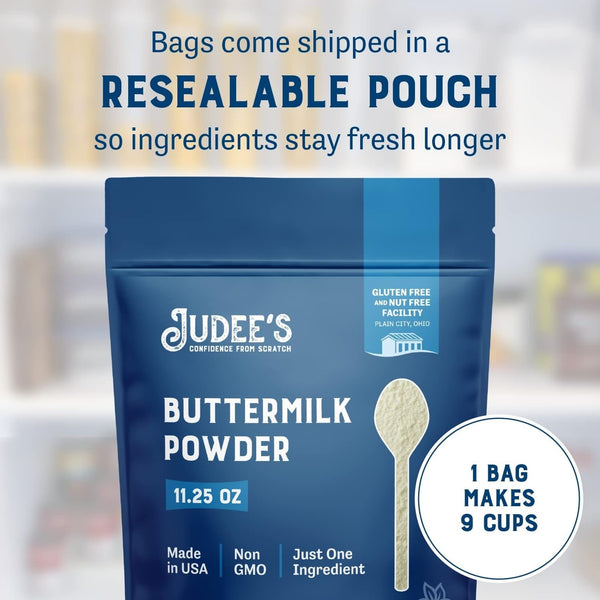 Judee's Gluten Free Buttermilk Powder - Make Cornbread & Fried Chicken with Dry Milk Powder - 11.25 Oz