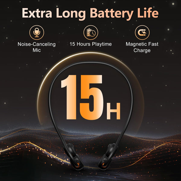 Ortizan Open Ear Headphones, Running headphones Wireless Bluetooth 5.3 IPX6 Waterproof, Clear Call, 19g Lightweight Earphones 15H Playtime & Magnetic Fast Charge for Running Cycling Workouts