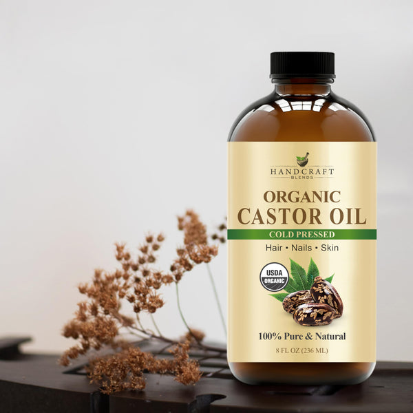 Handcraft Blends Cold-Pressed Organic Castor Oil 236 ml | Glass Bottle | 100% Pure and Natural | Premium Grade Carrier Oil | Hair, Eyelashes and Eyebrows | Hair and Body | Ayurvedic Hair Care