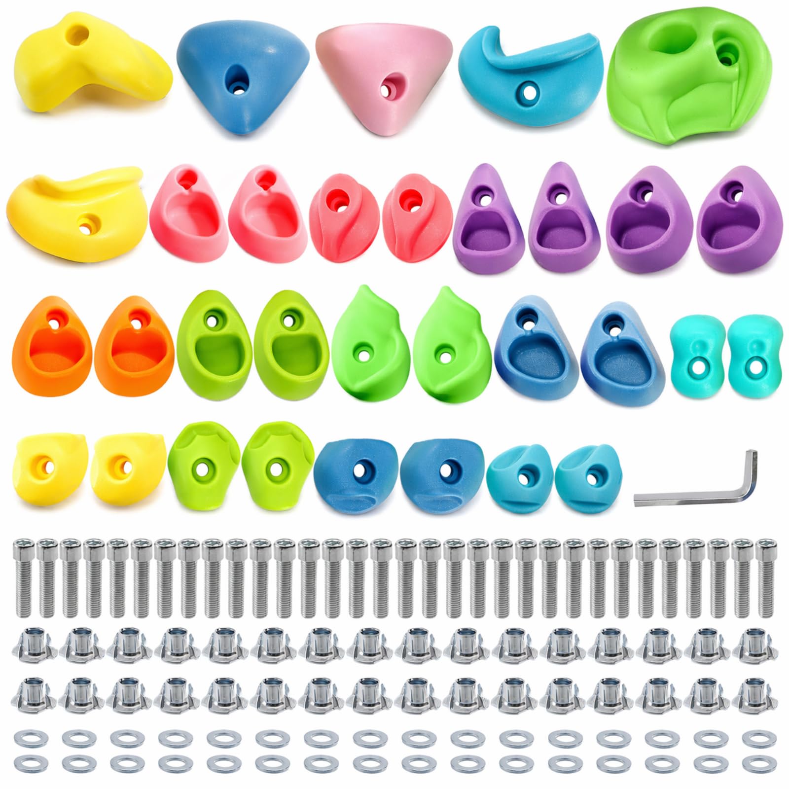 ZENFUN 32 Packs Rock Climbing Holds Multi Size and Color, Indoor & Outdoor Rock Wall Climbing Kit, Rock Wall Holds Multi-Colored Climbing Rock Wall Grips with Mounting Hardware