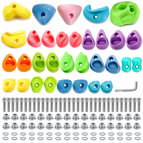 ZENFUN 32 Packs Rock Climbing Holds Multi Size and Color, Indoor & Outdoor Rock Wall Climbing Kit, Rock Wall Holds Multi-Colored Climbing Rock Wall Grips with Mounting Hardware