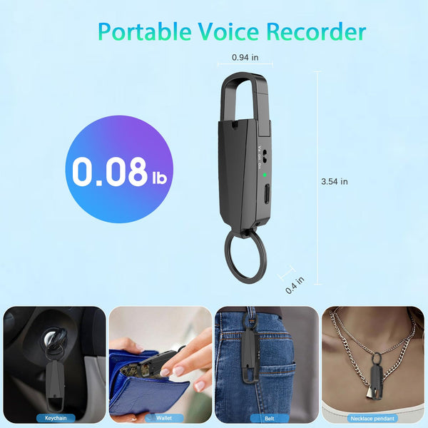 64GB Digital Voice Recorder with Playback - Keychain Voice Activated Recorders Audio Recording Device - 760 Hours Capacity for Lectures Meetings Music