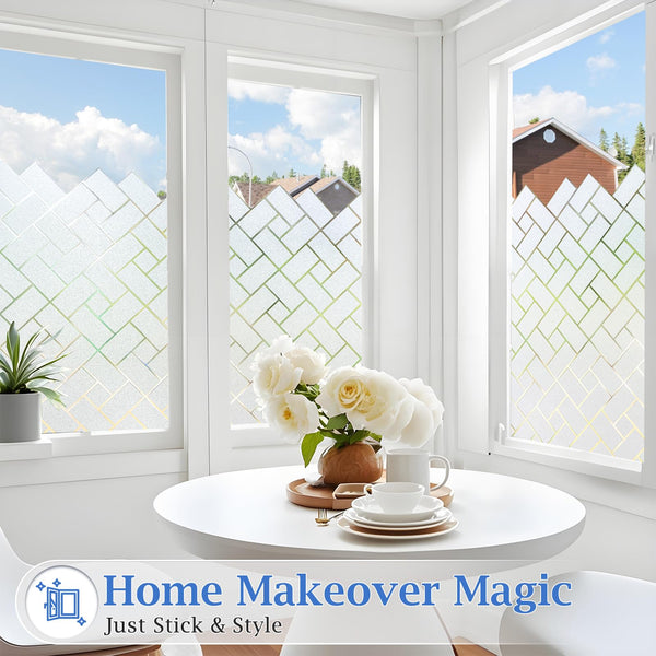 Coavas Window Privacy Film for Frosted Windows: Modern Brick Patterned, Anti UV Obscure Window Films, Self Adhesive Static Cling No Glue Removable, Opaque Frosting Window for Home Office, 75x200cm