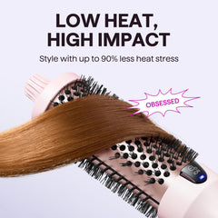 Wavytalk Thermal Brush, Blowout Boost Ionic Round Heated Hot Brush, to Make Hair Smoother & Shinier, Easy to Use, Not for Blow Drying, 38mm Barrel, 5 Temperature Settings, Dual Voltage, UK Plug, Pink