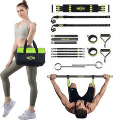 INNSTAR Upgraded Portable Home Gym 5.0, Adjustable Bench Press Resistance Bands,Full Body Workout Strength Training Equipment with Detachable Fitness Bar, Handles,for Home,Travel,Gym-Green