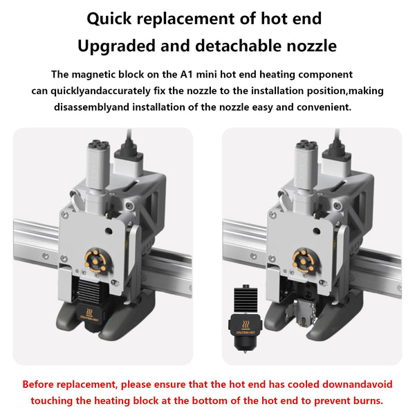 A1, A2L Hardened Steel Hotend Kit, 3D Printer Print Head Hot End Heating Block Kit with 0.4mm Leak-proof Integrated Nozzle and Silicone Socks for Bambu Lab A1/A1 Mini/A2L