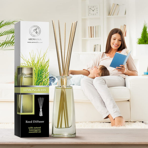 Reed Diffuser Lemongrass 100ml - Natural Lemongrass Essential Oil - Room Fragrance - Home Fragrance - Air Freshener - Scented Diffuser - Gift - Aromatherapy - Spa - Home - Office - Boutique