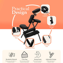 Inner Bliss Adjustable Massage Chair Foldable Therapy Chair with Carry Bag | Extra Thick Padding, Ergonomic Frame, Removable Headrest and Armrest | Portable Salon Tattoo Physio