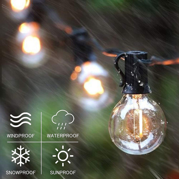 Svater Festoon Lights Outdoor 15M, G40 LED String Lights Mains Powered with 26 1W Plastic Bulbs, Waterproof Connectable Festoon Lights Outdoor for Garden Patio Wedding Porch, 2700K Warm White