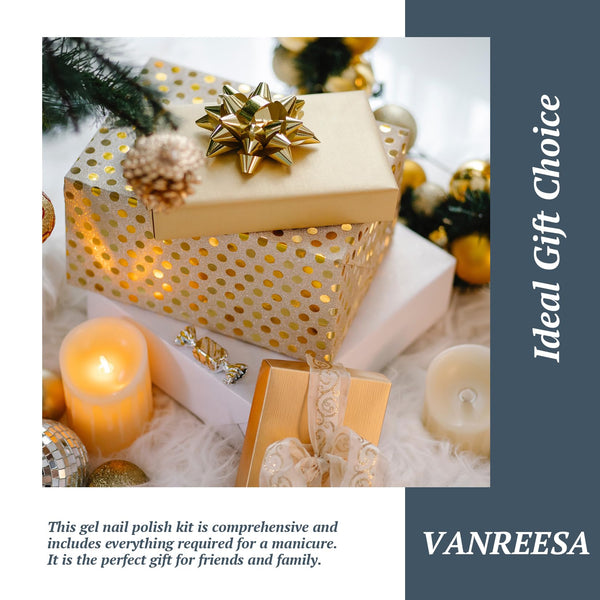 VANREESA Gel Nail Kit, 12 Colours Gel Nail Polish Set with Lamp Starter Kit Gold Red Green Gels Polish Set Manicure Tools Nails Salon DIY at Home Gifts for Women