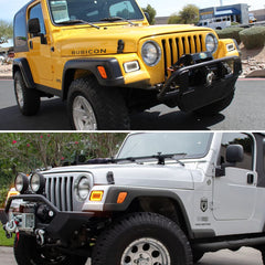 Tonsya For 1997 1998 1999 2000 2001 2002 2003 2004 2005 2006 Jeep Wrangler TJ Front Corner Turn Signal Parking Lights & Daytime running lamps 2 IN 1 Smoked Lens 55157033AA, 55157032AA