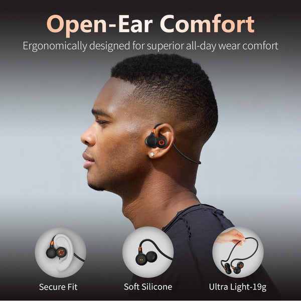 Ortizan Open Ear Headphones, Running headphones Wireless Bluetooth 5.3 IPX6 Waterproof, Clear Call, 19g Lightweight Earphones 15H Playtime & Magnetic Fast Charge for Running Cycling Workouts