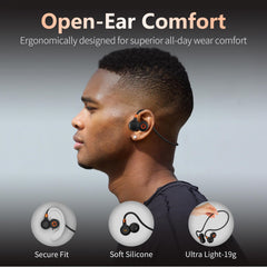 Ortizan Open Ear Headphones, Running headphones Wireless Bluetooth 5.3 IPX6 Waterproof, Clear Call, 19g Lightweight Earphones 15H Playtime & Magnetic Fast Charge for Running Cycling Workouts