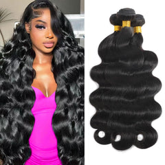 Body Wave Human Hair Bundles 16 18 20 Inch 3 Bundles 12A 100% Unprocessed Brazilian Virgin Body Wave Bundles Human Hair Extensions Quick Weave Bundles Natural Black Color
