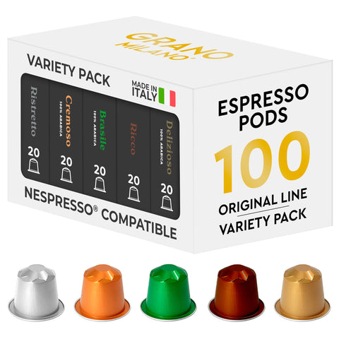 Grano Milano Variety Pack 100 Pods Compatible with Nespresso Original Line