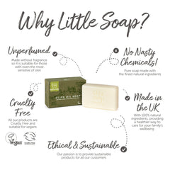 Little Soap Olive Oil Soap Bar - Vegan, Cruelty Free, No SLS or Parabens, Mediterranean Range, Bar of Soap Perfect for Sensitive Skin, Natural Eco Friendly Body & Hand Soap, 100g (Olive)