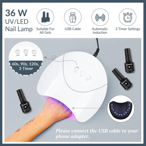 VANREESA Gel Nail Kit, 12 Colours Gel Nail Polish Set with Lamp Starter Kit Gold Red Green Gels Polish Set Manicure Tools Nails Salon DIY at Home Gifts for Women