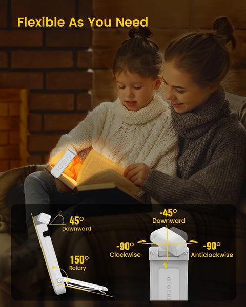 Glocusent Reading Light Book Light Clip On, Eye Caring Reading Lights for Books in Bed, 3 Colours & 5 Brightness Dimmable, Portable & Flexible, Long Lasting up to 80 hrs, Perfect for Book Lover