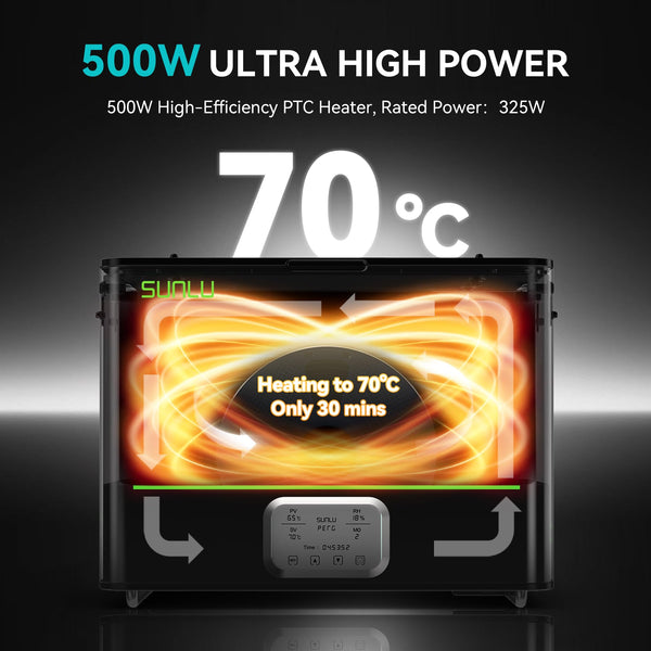 SUNLU Official 3D Printer Filament Dryer E2, 110℃ Max Temperature, 500W PTC Heater, Dry and Anneal 2-in-1, Dual-Chamber, Designed for Engineering Filaments, PC PA-CF FR-ABS Filament Dryer Box (Black)