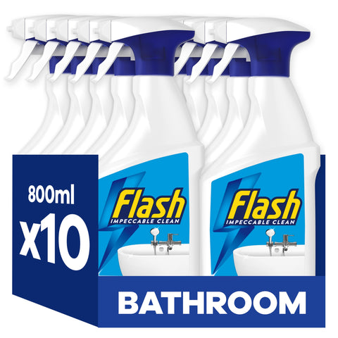 Flash Bathroom Cleaner Spray, 8 Litres (800 ml x 10), Bathroom Cleaning, Limescale Remover & Long Lasting Shine With Febreze Freshness, Bath Cleaner
