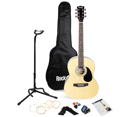 RockJam Acoustic Guitar Kit with Stand, Gig Bag, Tuner, Picks, Plectrum Holder, Spare Strings & Lessons