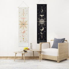 Yugarlibi 2 Pack Sun Moon Tapestry Wall Hangings Black and White Tarot Card Tapestry, Psychedelic Tapestries Cotton Long Wall Art for Bedroom, 130x32.5cm