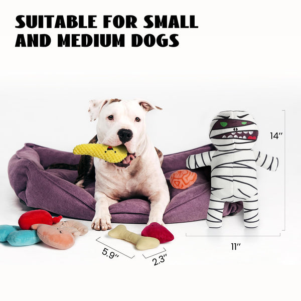 Nocciola 9 in 1 Halloween Zombie Mummy Dog Toys, Funny Plush Stuffed Squeaky Dog Chew Toys for Puppy, Small and Medium Size, Plush Stuffed Puzzle Toys for Dog Training Hide and Seek Dog Gifts