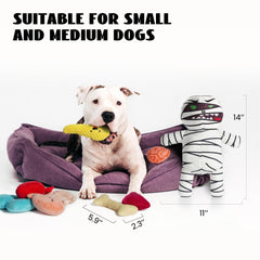 Nocciola 9 in 1 Halloween Zombie Mummy Dog Toys, Funny Plush Stuffed Squeaky Dog Chew Toys for Puppy, Small and Medium Size, Plush Stuffed Puzzle Toys for Dog Training Hide and Seek Dog Gifts
