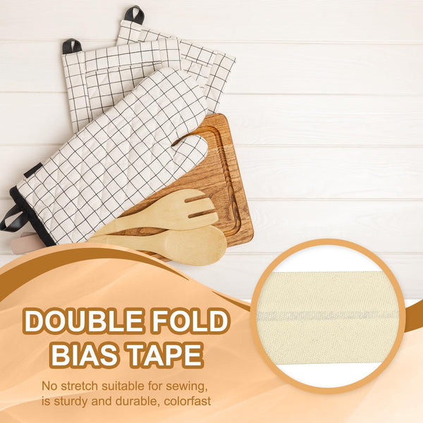 YELARXI Double Fold Bias Tape for Sewing, Quilt Binding Cotton Bias Tape Double Fold 1 Inch 25 Yards Fit for Hemming Seaming DIY Crafts Piping - (Beige)