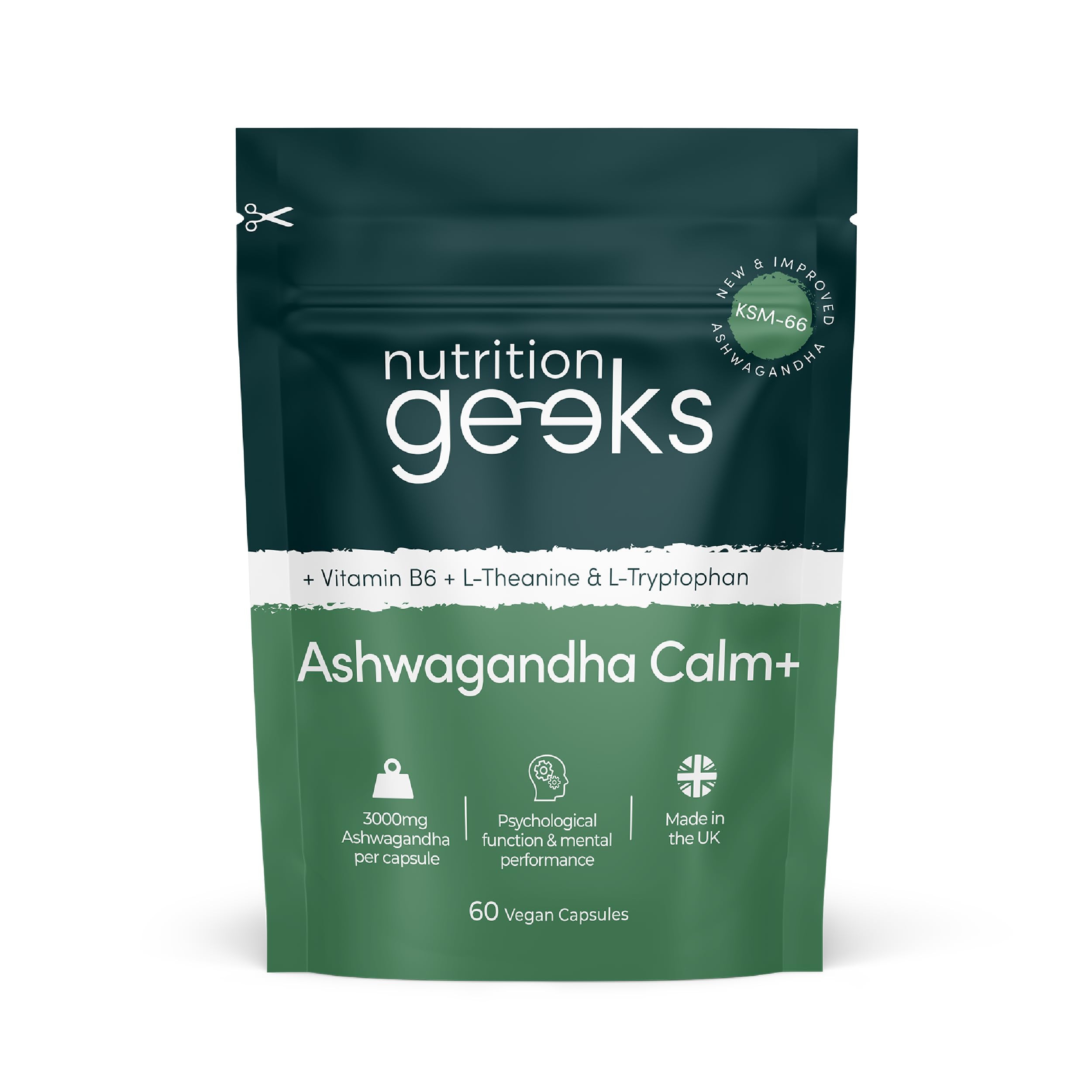 Ashwagandha KSM 66 Complex - 3000mg Enhanced with Amino Acids & Vitamin B6 for Sleep Aid & Calm (2 Month Supply) - Capsules with 250mg Extract, Upgraded Formula - Vegan, Made in UK