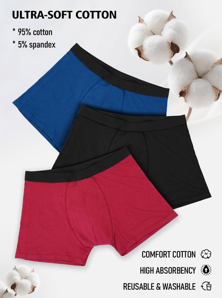 Hellomamma Mens Incontinence Underwear Washable Cotton Boxer Briefs 3 Packs
