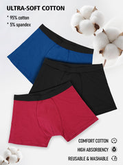 Hellomamma Mens Incontinence Underwear Washable Cotton Boxer Briefs 3 Packs
