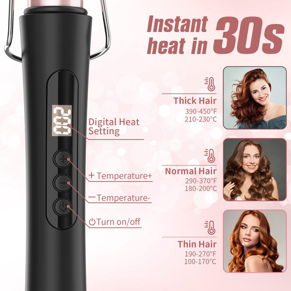 Culing Tongs, 25mm Hair Curler with Adjustable Temperature Ceramic Curling Iron for Long & Medium Hair, Digital Display, Curling Wand with Glove, Dual Voltage (25mm)