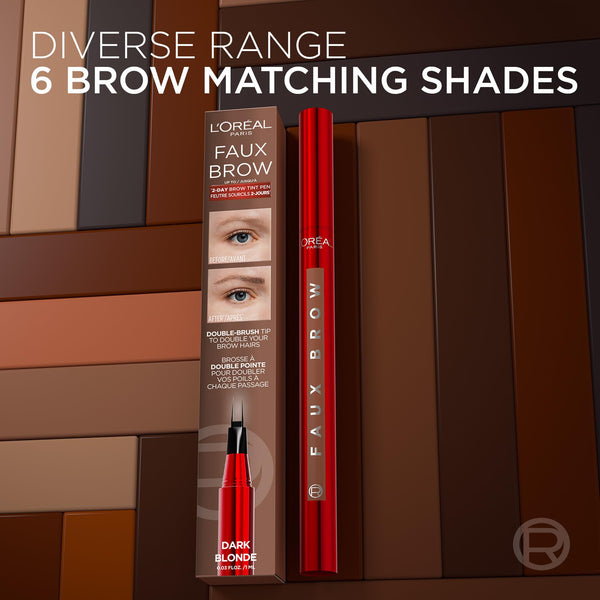 L'Oréal Paris Infallible Faux Brow, Double Brush Tip Brow Tint Pen, Natural Finish, Waterproof, Transfer and Smudge-Resistant, Shaping Brows for up to 48 hours, Shade: Dark Blonde