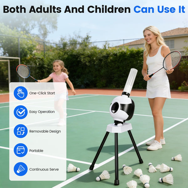 Makdly Badminton Serving Machine,Badminton Training Machine with 12 Shuttlecocks,Portable Automatic Shuttlecock Launcher for All Ages Indoor Outdoor Training