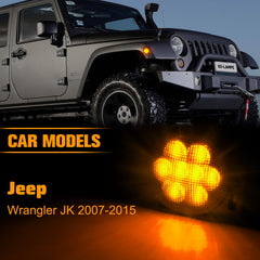 OZ-LAMPE 2Pcs LED Side Indicator for Jeep Wrangler JK 2007-2015, Amber LED Turn Signal Light Repeater, Canbus Design Error Free LED Side Marker, Smoked Lens